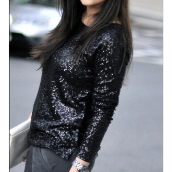 J Crew Black Sequin Glimmer Long Sleeve 